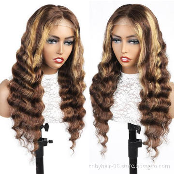 Customized Texture Long 40 Inches Honey Brown Highlight Color Cuticle Aligned Hair HD Lace Front Wigs